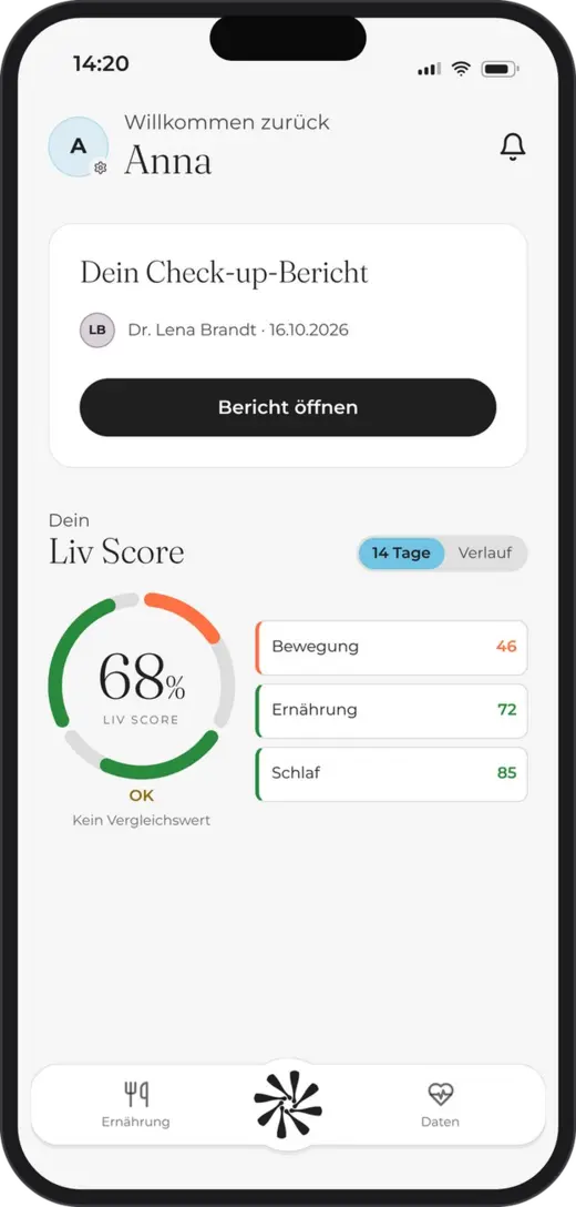 Check-up-Bericht und Liv Score in der App